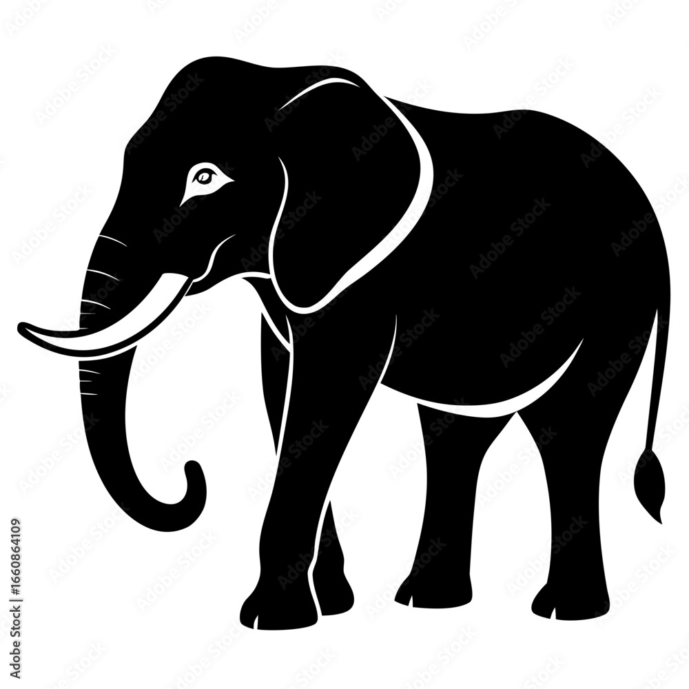 Obraz premium Simple Elephant Black Outline Illustration