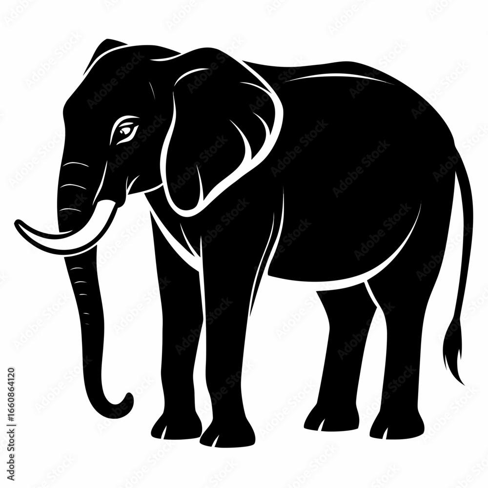Obraz premium Simple Elephant Black Outline Illustration