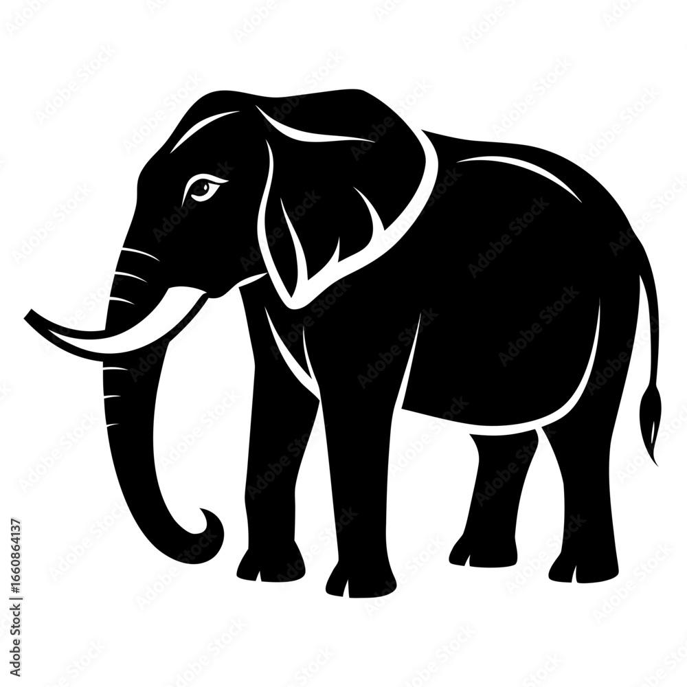 Fototapeta premium Simple Elephant Black Outline Illustration