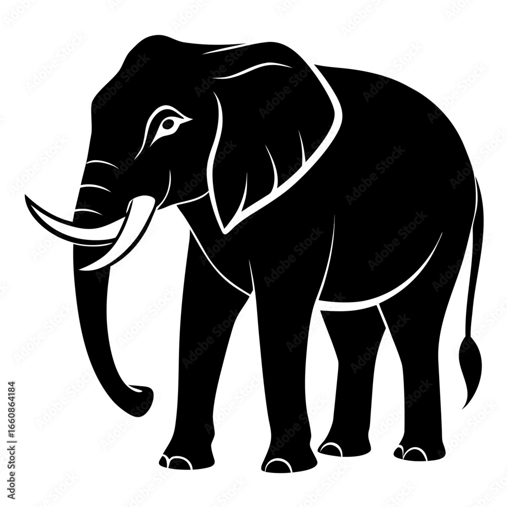 Fototapeta premium Simple Elephant Black Outline Illustration