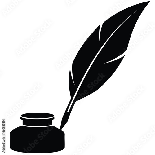 Black quill pen and inkwell writing vintage
