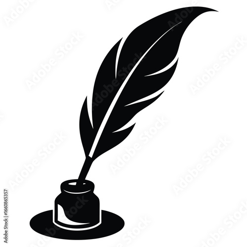 Black quill pen and inkwell writing vintage