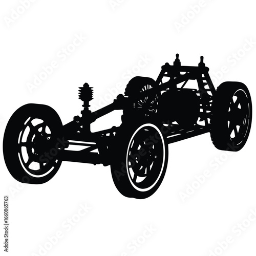 Black silhouette of a vehicle chassis with wheels suspension