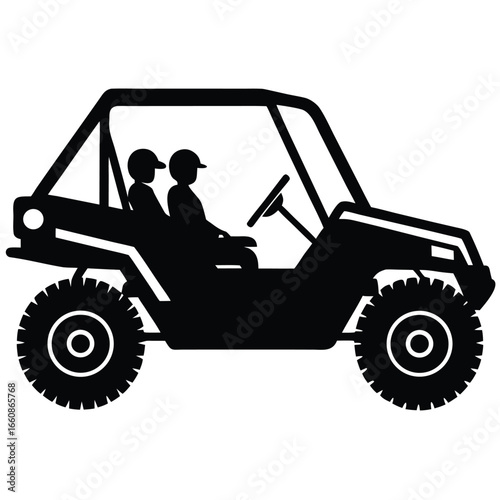 Black silhouette of side by side vehicle with two passengers