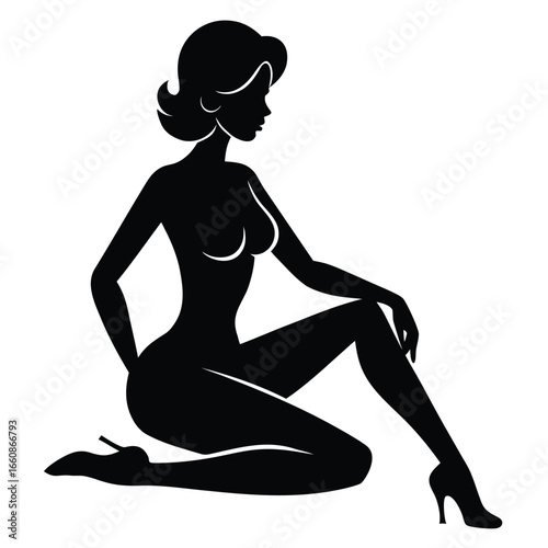 Elegant woman silhouette seated pose black silhouette