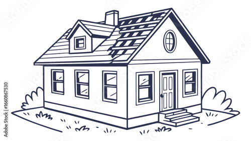 A simple house with a gable roof.