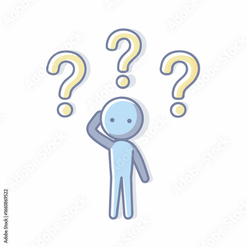 A cartoon person with question marks thinking confused
