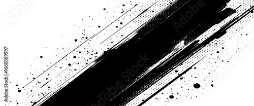 Vector abstract grunge with diagonal brush stroke texture with halftone dots	