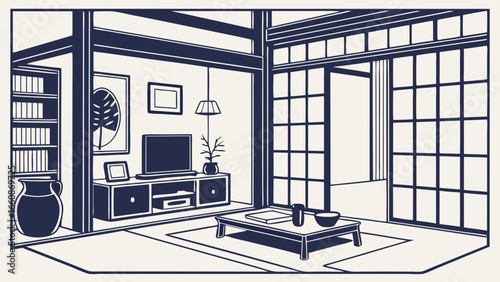 Modern Japanese style living room interior.