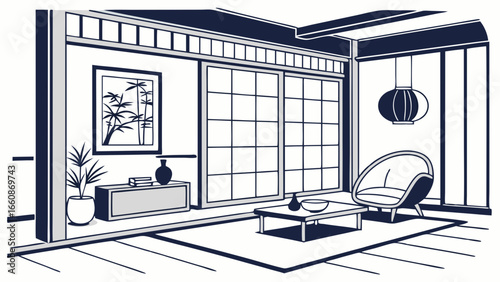 A serene Japanese-style living room interior.