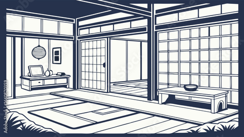 Traditional Japanese interior design illustration.