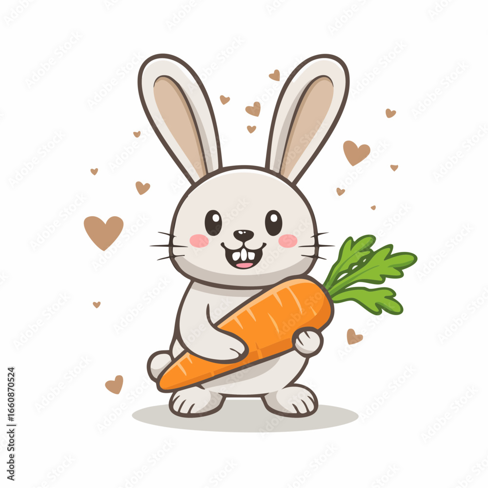 Fototapeta premium Cute cartoon rabbit holding a carrot.