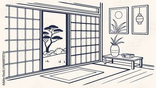 A serene Japanese-style room interior design.