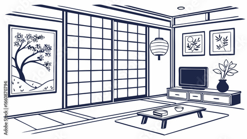 Traditional Japanese interior design concept.
