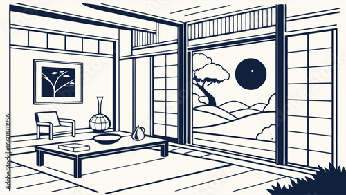 Traditional Japanese interior design with sliding doors.