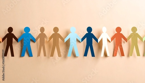 Wallpaper Mural Diverse Paper People Holding Hands on Neutral Background Torontodigital.ca