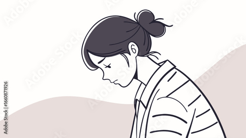 Sad woman with her head down.