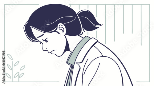 Sad young woman with downcast eyes.