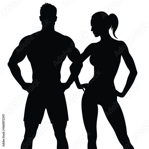 Muscular man and athletic woman silhouettes vector