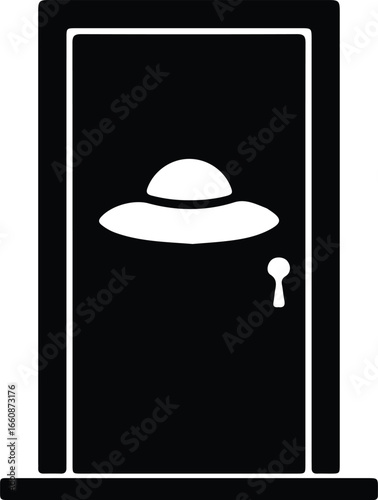 Illustrator Vector Alien spaceship flying saucer entering a door silhouette