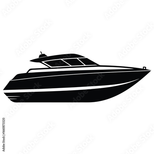 Sleek Black Motorboat Silhouette yacht watercraft