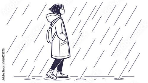 Person walking alone in the rain.