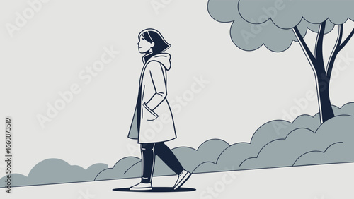 Woman walking alone on a path.