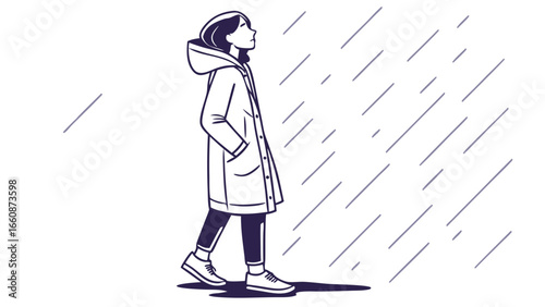 person walking alone in the rain.