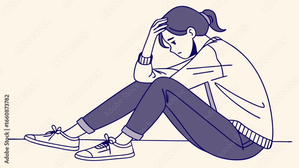 Obraz premium A young woman sitting in distress.