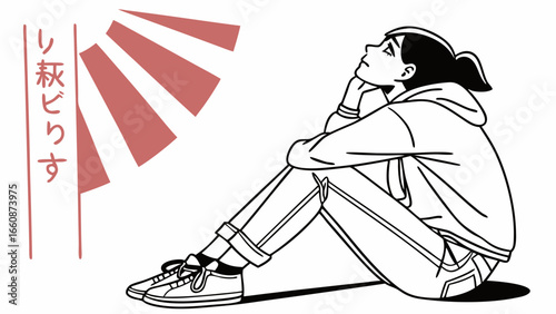 a person sitting in a contemplative pose.