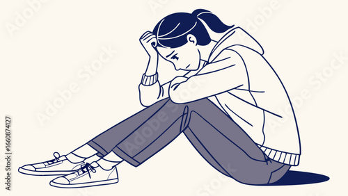 A young person sitting alone feeling sad.