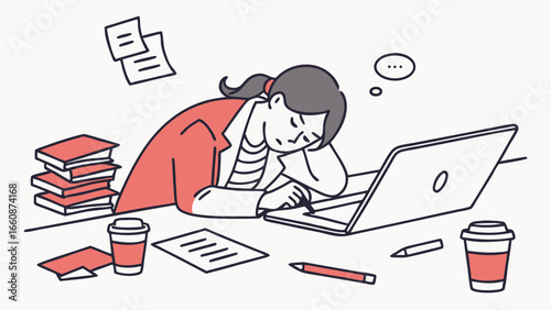 Woman stressed while working on laptop.