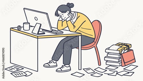 woman sitting at desk feeling stressed.