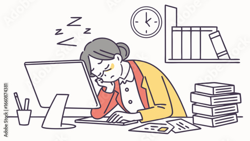 Woman feeling stressed at her office desk.