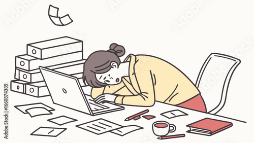 Woman feeling exhausted at her desk.