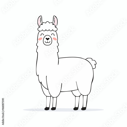 Cute cartoon llama with rosy cheeks.