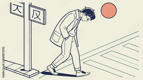 a man walking down the street with a sign.