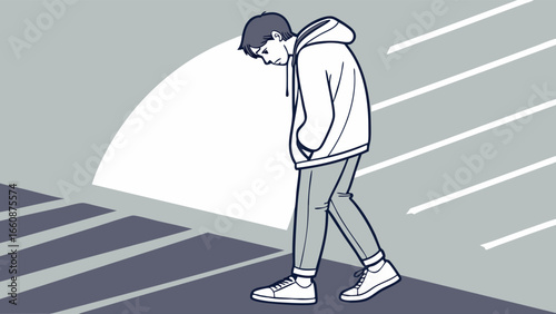 A man walking alone on a road.