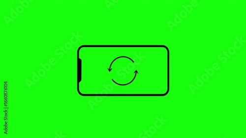 Clean mobile phone rotation instruction overlay with green background. Ideal for chroma key use in modern app demos and social media videos.