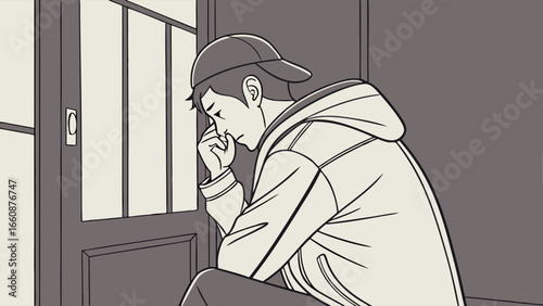 A man sitting alone looking sad.