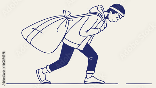 Person carrying a large bag running.