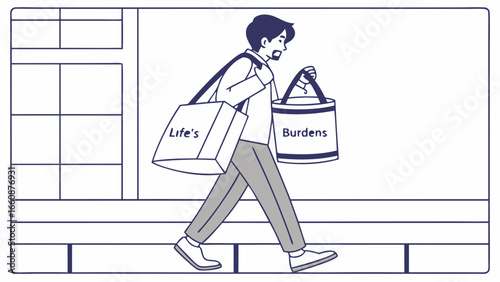 A man carrying shopping bags while walking.