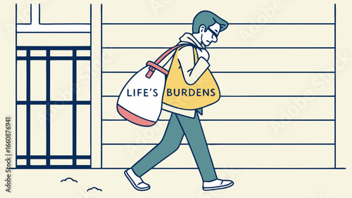 A person carrying heavy bags while walking.