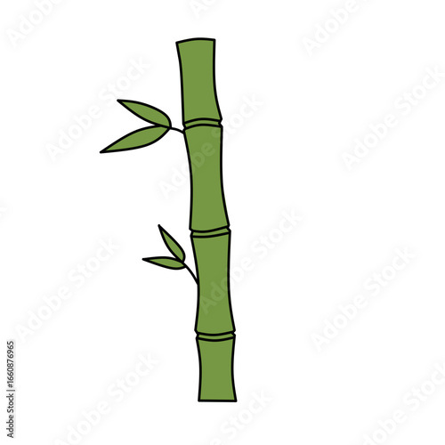 A single stalk of stylized bamboo dominates the frame, positioned vertically and slightly off-center to the left. The bamboo is rendered in a muted green hue, segmented by darker green rings that defi