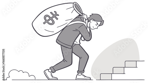 Man carrying a heavy money bag.
