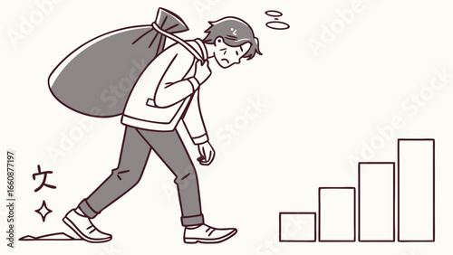 Man carrying heavy load with worried expression.