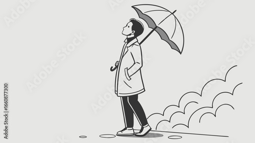 A person struggles with a windy umbrella.