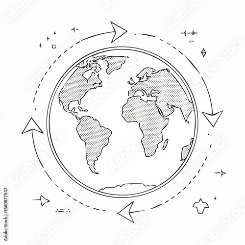 Illustration of Earth with circular arrows.
