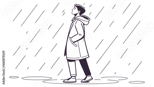 A man standing alone in the rain.