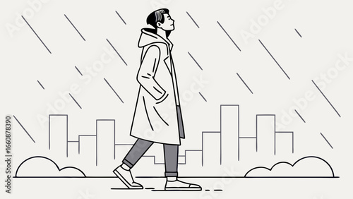 Person walking alone in the rain.